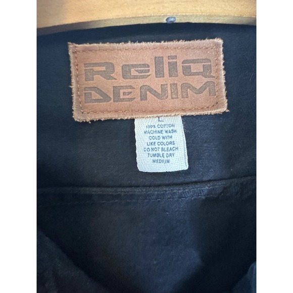 Vtg Y2K Reliq Denim Black Denim Trucker Jean Jacket L Skater Outdoor Classic - Picture 4 of 11